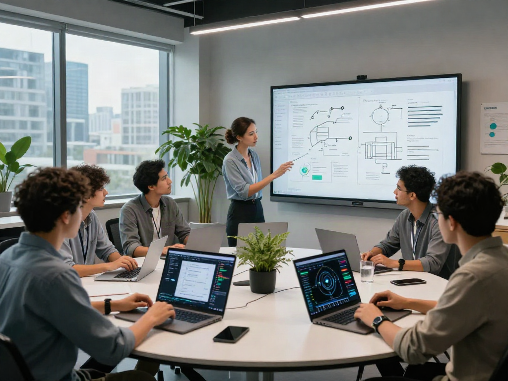 AI Image Detector in action: tech team analyzing image data in a modern lab.